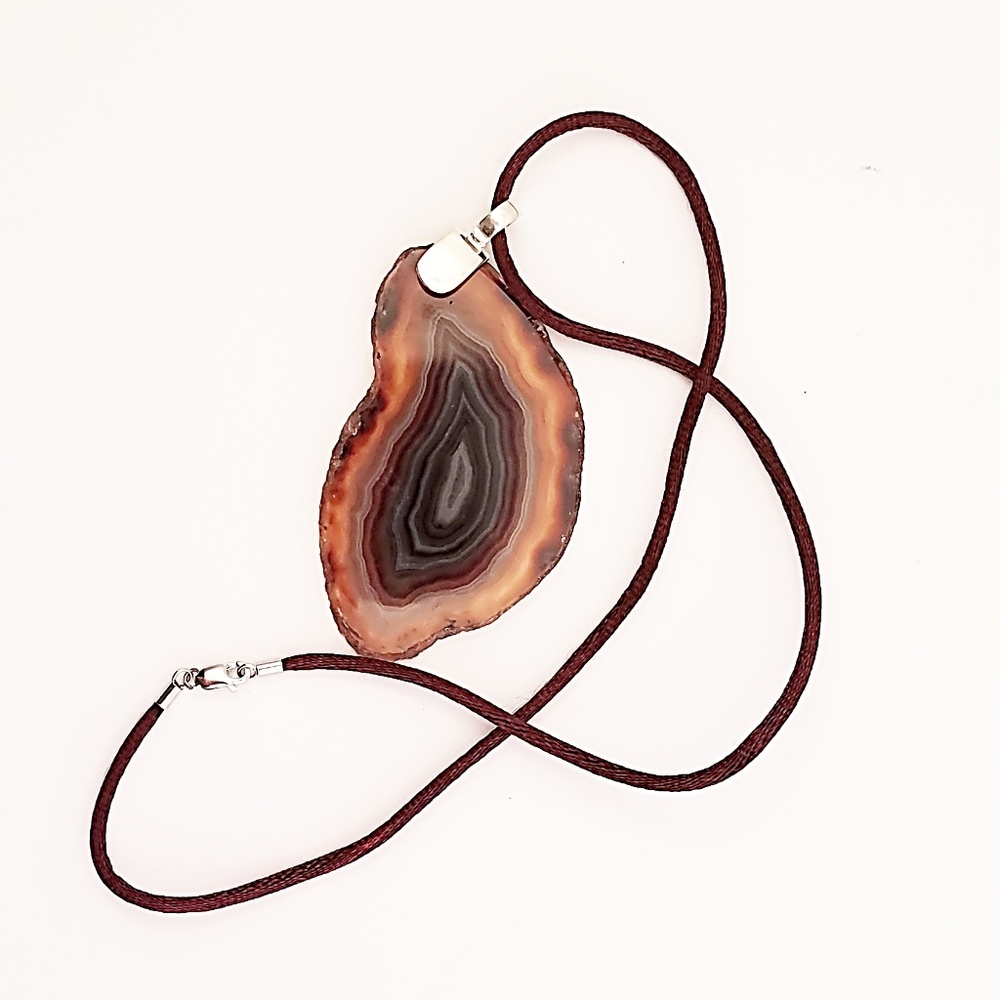 Brazilian Agate Pendant Necklace Sterling Bail / Clasp - Picture 4 of 4